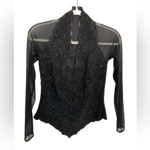 NWT LILLIE RUBIN PEWTER HALTER SEQUINED TOP